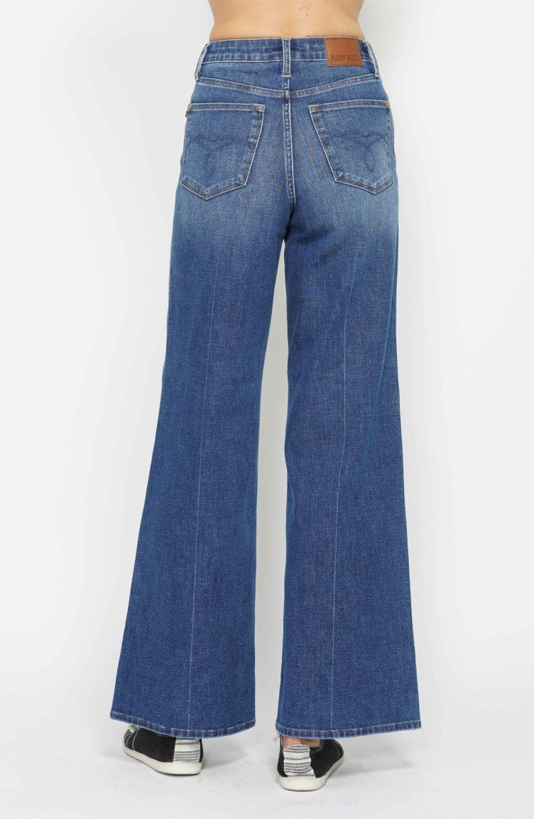 Judy Blue ~ Dark Wash High Waist Tummy Control Retro Wide Jeans ~ Available in Sizes 5-15!