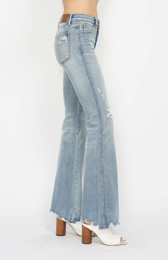 Judy Blue Medium Wash Mid-Rise Tummy Control Destroy Flare Jeans ~ Available in Sizes 5-13!