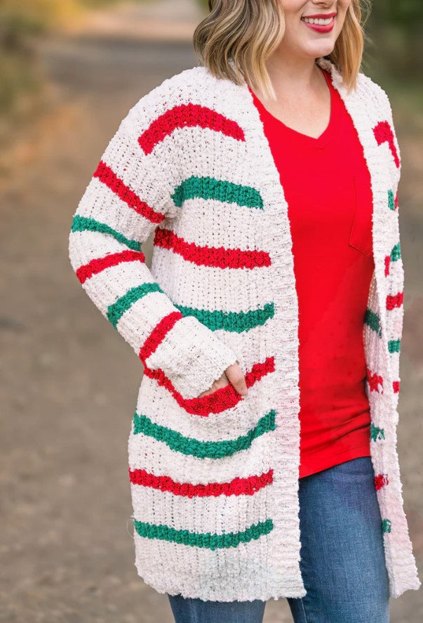 Michelle Mae ~ Snuggly Soft - Christmas Stripe Cardigan ~ Available in Size Small - 4XL!