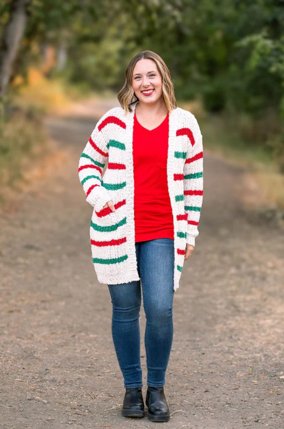 Michelle Mae ~ Snuggly Soft - Christmas Stripe Cardigan ~ Available in Size Small - 4XL!