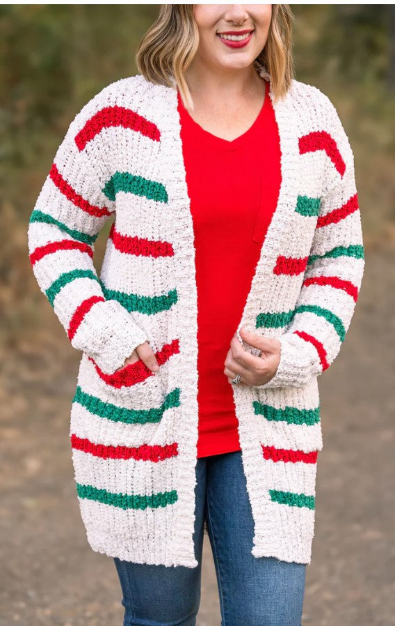 Michelle Mae ~ Snuggly Soft - Christmas Stripe Cardigan ~ Available in Size Small - 4XL!