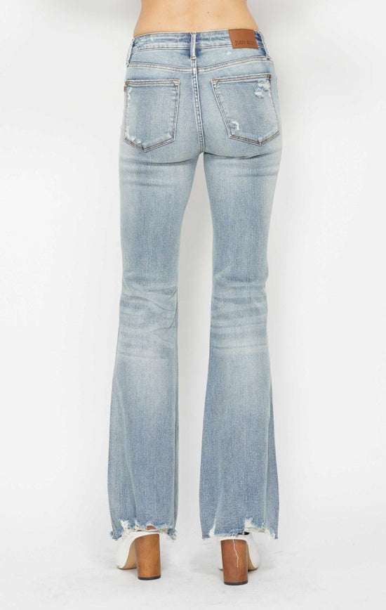 Judy Blue ~ Medium Wash Midrise Tummy Control Destroy Flare Jeans ~ Style 88594 ~ Available in Sizes 3-13!