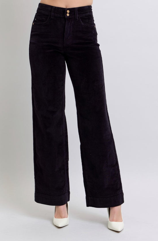 Judy Blue High Waist Overdyed Corduroy Trousers - Wide Leg -BLACK ~ Style 88921 ~ Available in Sizes 1 - 15!