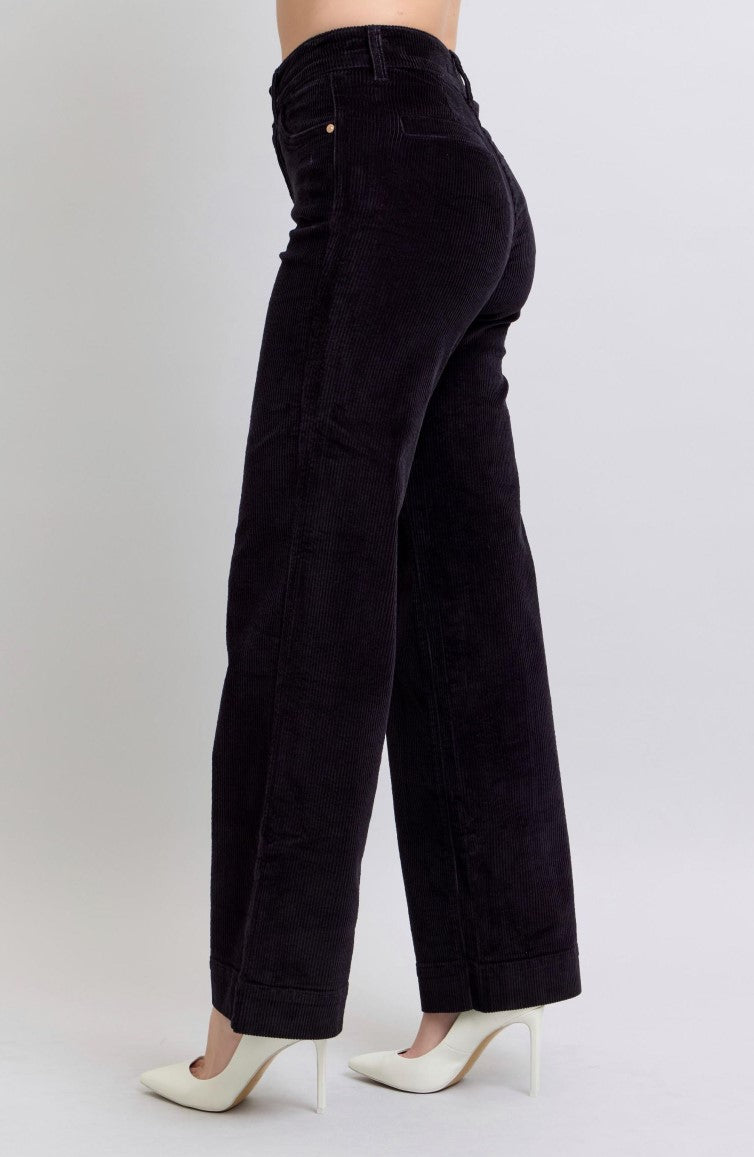 Judy Blue High Waist Overdyed Corduroy Trousers - Wide Leg -BLACK ~ Style 88921 ~ Available in Sizes 1 - 15!