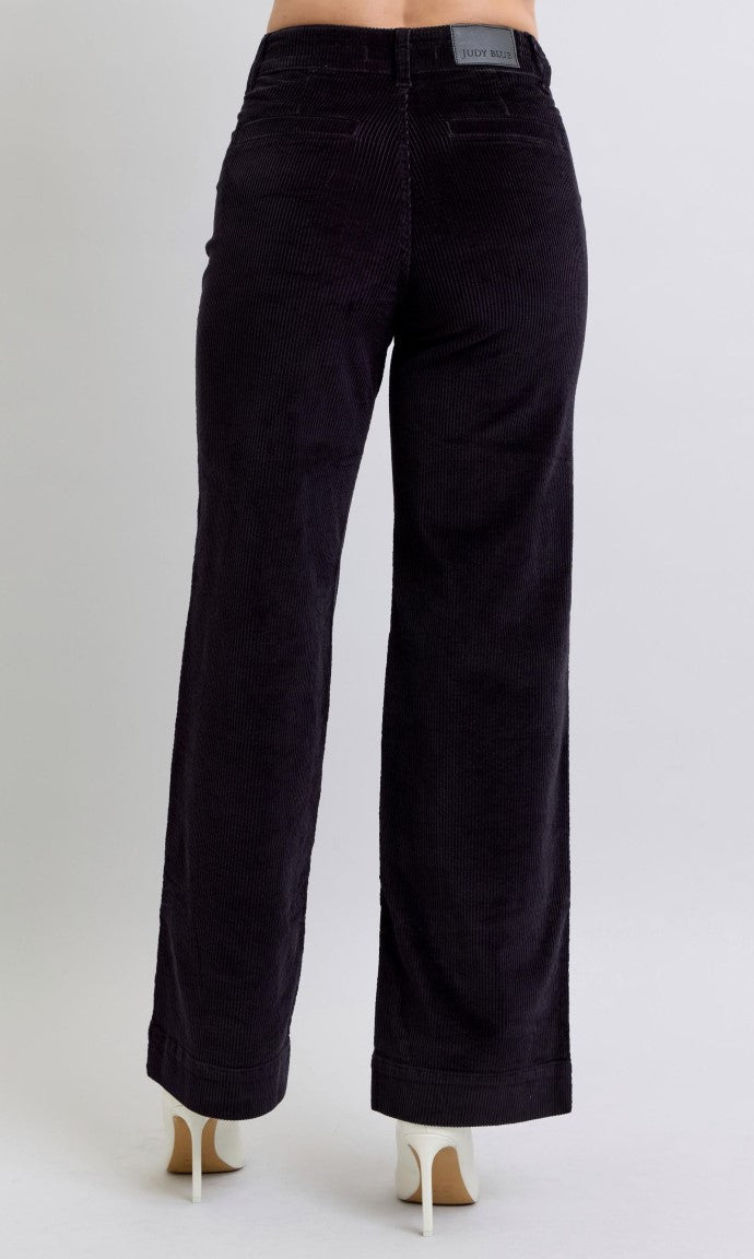 Judy Blue High Waist Overdyed Corduroy Trousers - Wide Leg -BLACK ~ Style 88921 ~ Available in Sizes 1 - 15!