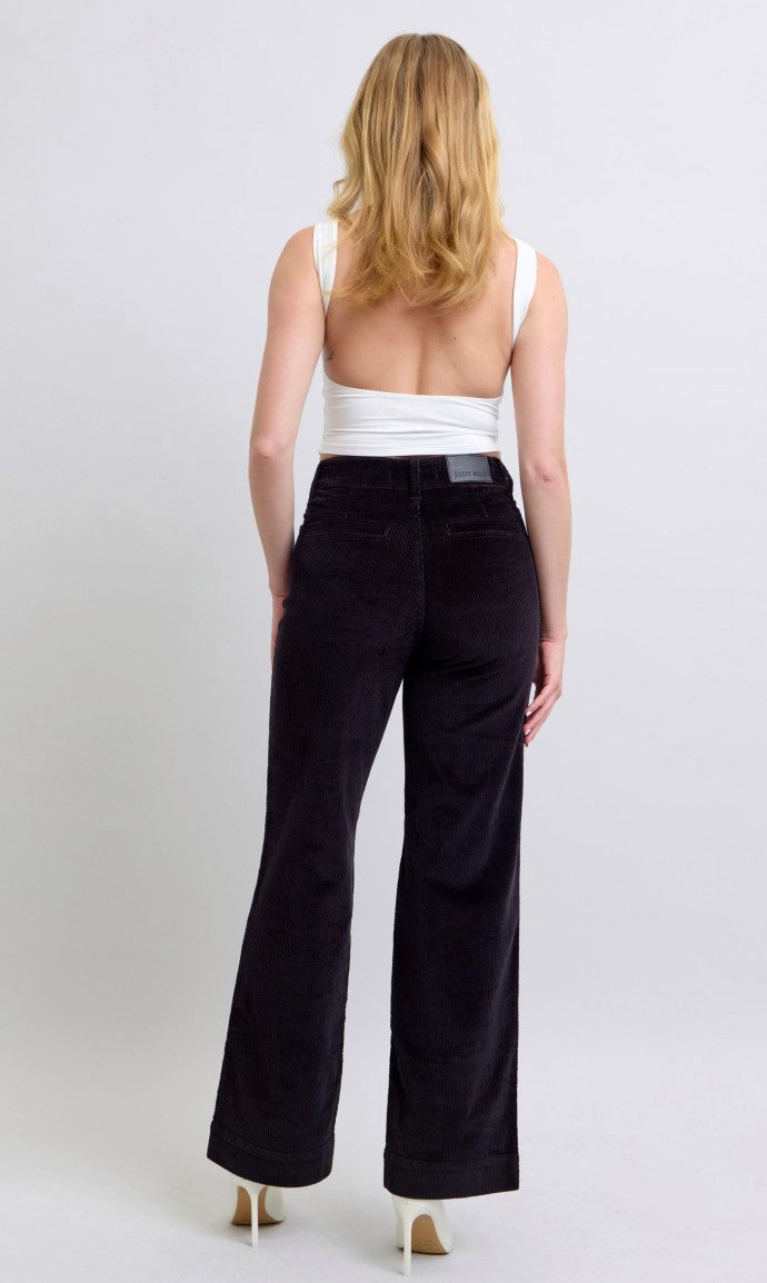 Judy Blue High Waist Overdyed Corduroy Trousers - Wide Leg -BLACK ~ Style 88921 ~ Available in Sizes 1 - 15!