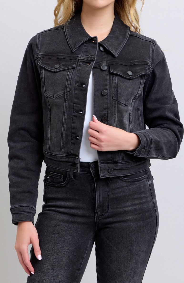 Judy Blue Denim Classic Denim Jacket ~ Style 7878 ~ Vintage Black