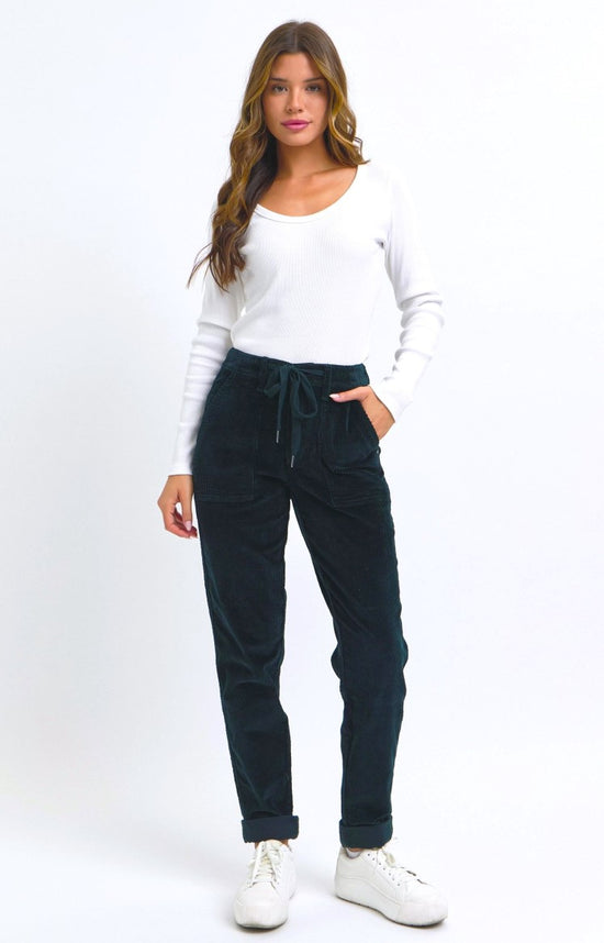 NEW - JUDY BLUE - High Waisted Emerald Green Corduroy Cuffed Joggers ~ Style 88863~ Available in Sizes 1-15!