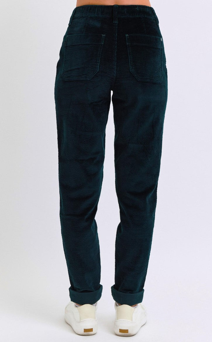 NEW - JUDY BLUE - High Waisted Emerald Green Corduroy Cuffed Joggers ~ Style 88863~ Available in Sizes 1-15!