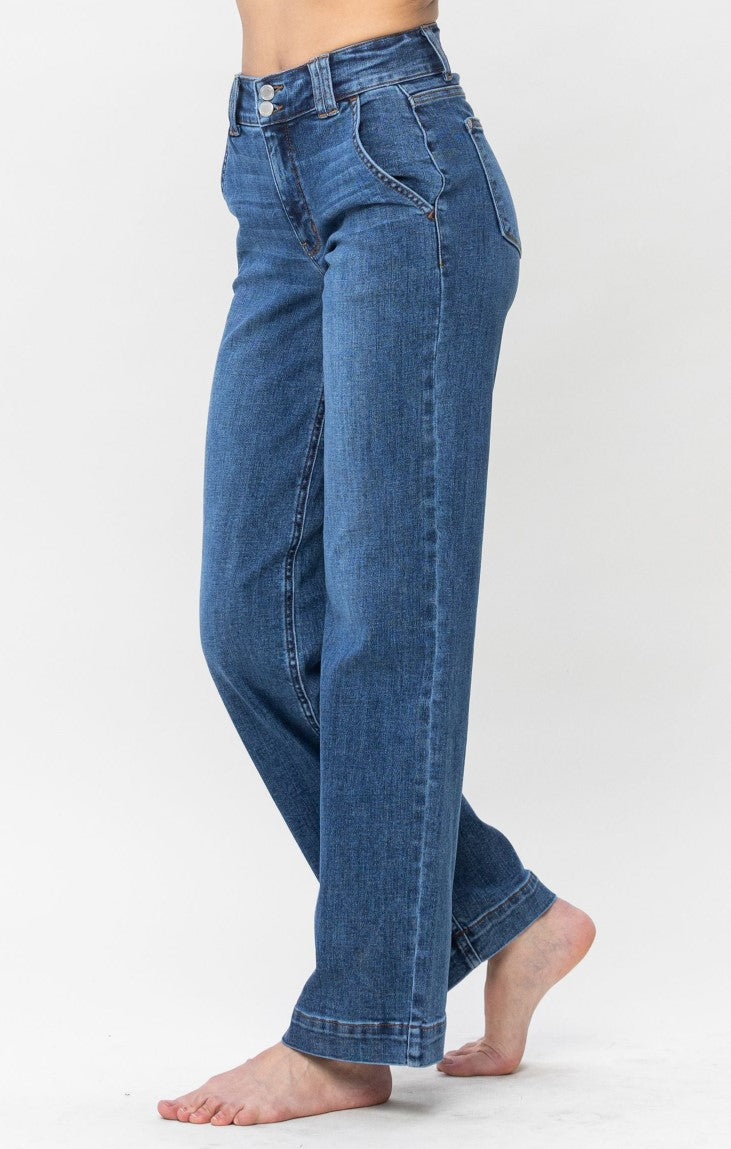 BESTSELLER!  Judy Blue High Rise Double Button Wide Leg Jeans ~ Style 82558 ~ Available in Sizes 3-13!