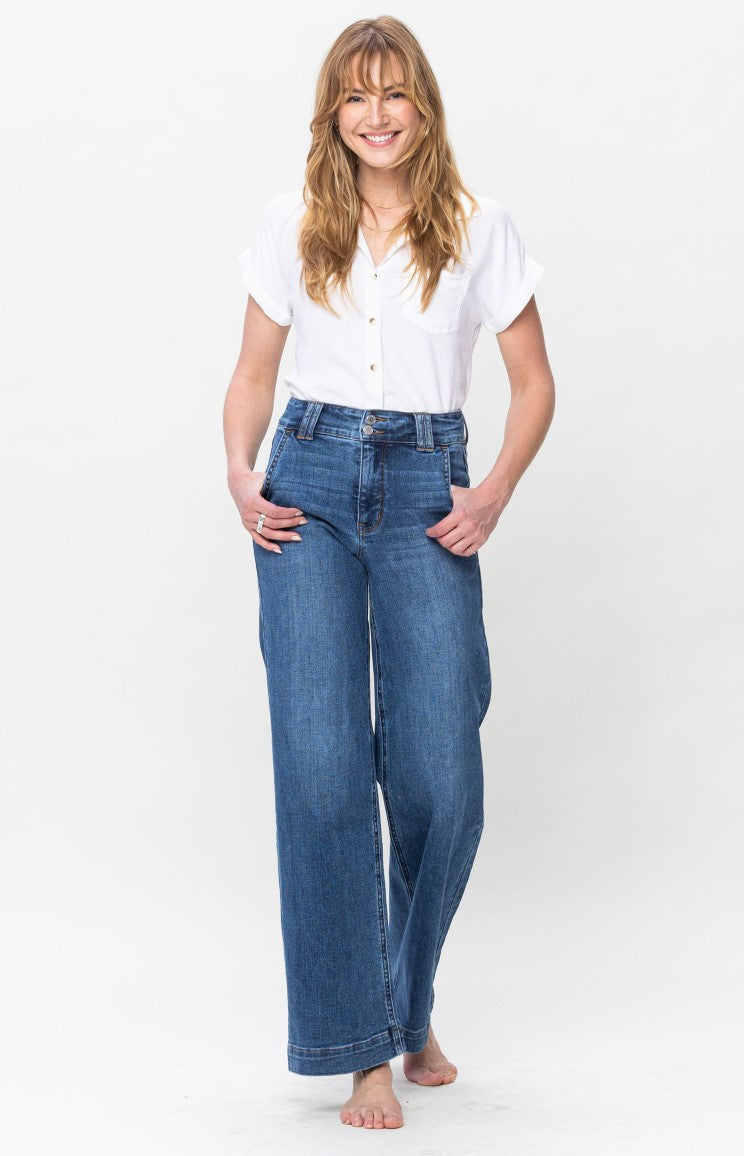 BESTSELLER!  Judy Blue High Rise Double Button Wide Leg Jeans ~ Style 82558 ~ Available in Sizes 3-13!