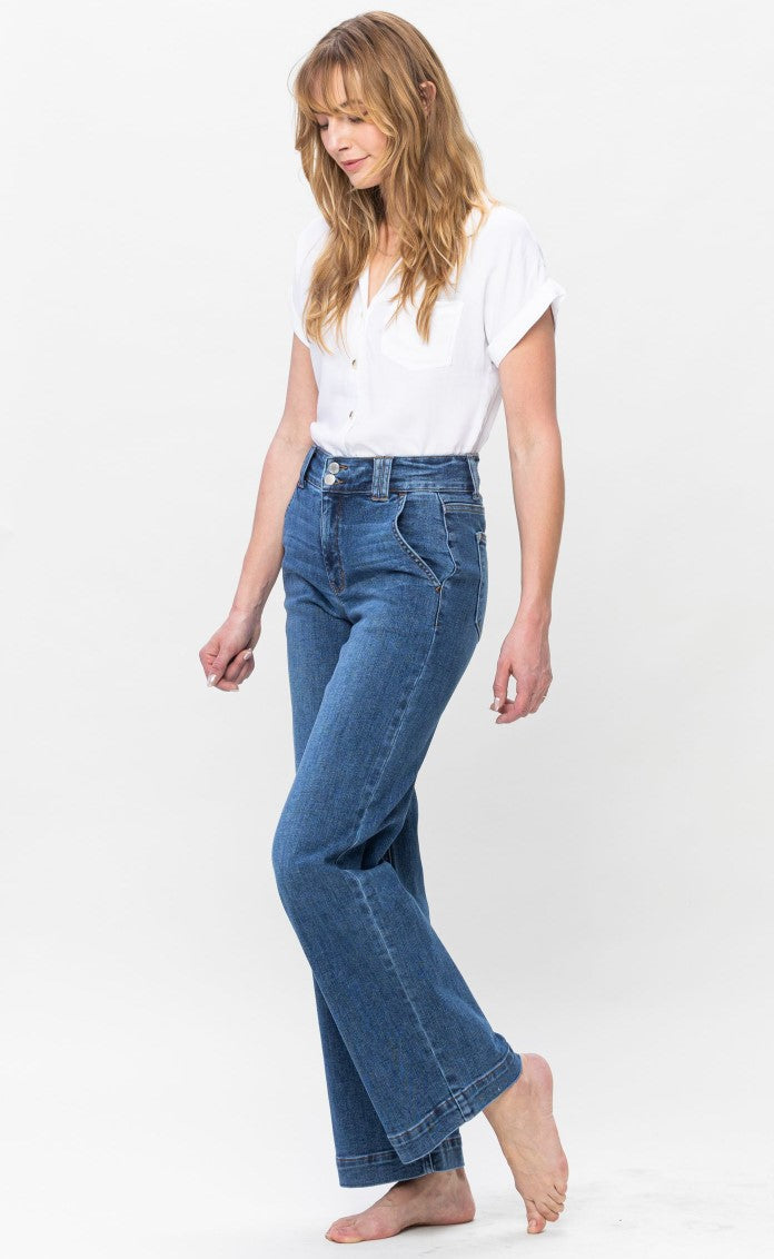 BESTSELLER! Judy Blue High Rise Double Button Wide Leg Jeans