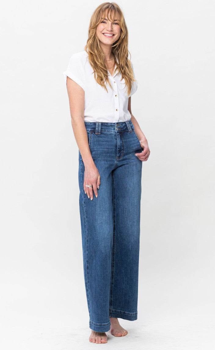 BESTSELLER! Judy Blue High Rise Double Button Wide Leg Jeans