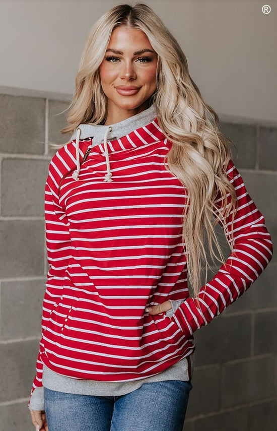 NEW - Ampersand Avenue ~ Doublehood Sweatshirt - Peppermint Stripe ~ Available in CURVY!