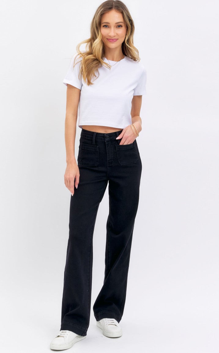 Judy Blue ~ High Waisted Black Patch Pocket Straight Jeans ~ Style 88827 ~ Available in Sizes 3-15!