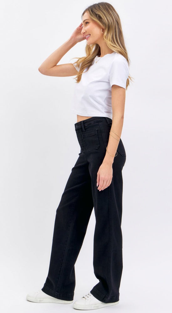 Judy Blue ~ High Waisted Black Patch Pocket Straight Jeans ~ Style 88827 ~ Available in Sizes 3-15!