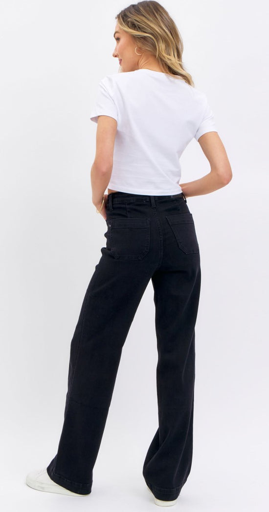 Judy Blue ~ High Waisted Black Patch Pocket Straight Jeans ~ Style 88827 ~ Available in Sizes 3-15!