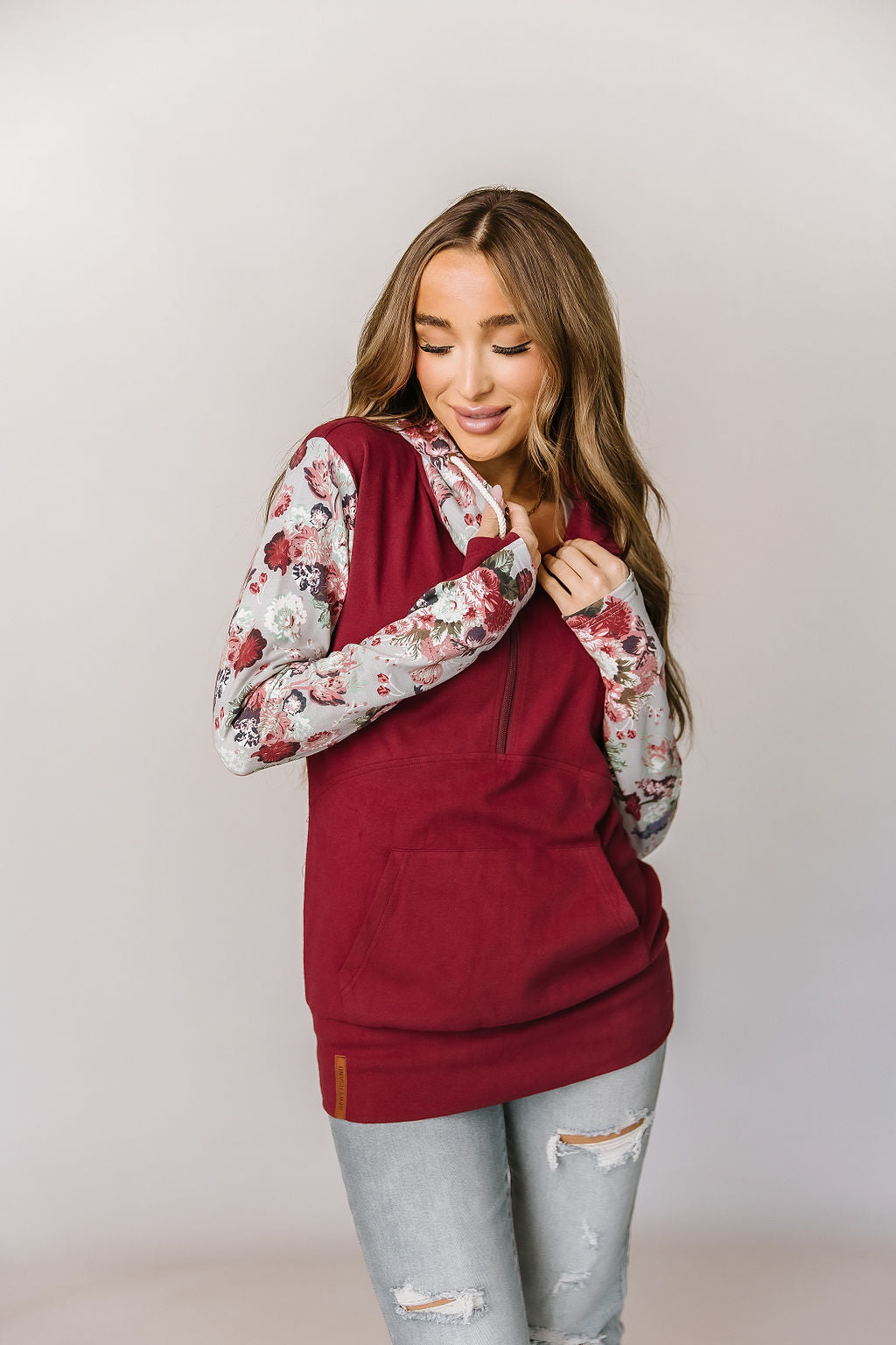 NEW ~ Ampersand Halfzip Sweatshirt - Among the Wildflowers ~ Deep Red~ Available in Curvy!
