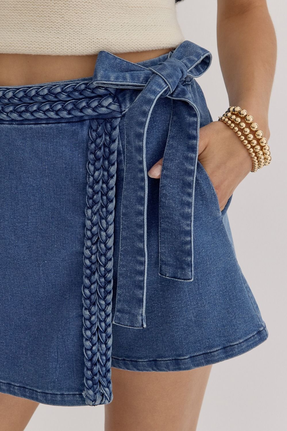 NEW! ~ ENTRO Denim Wrap Skort with Braided Detail!