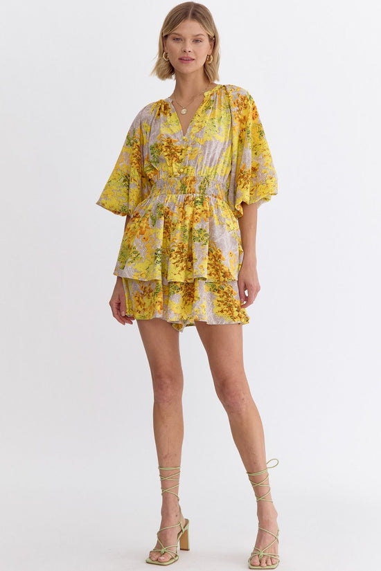 NEW - Entro Yellow Floral Print V-Neck Half Sleeve Mini Romper!