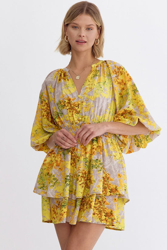 NEW - Entro Yellow Floral Print V-Neck Half Sleeve Mini Romper!