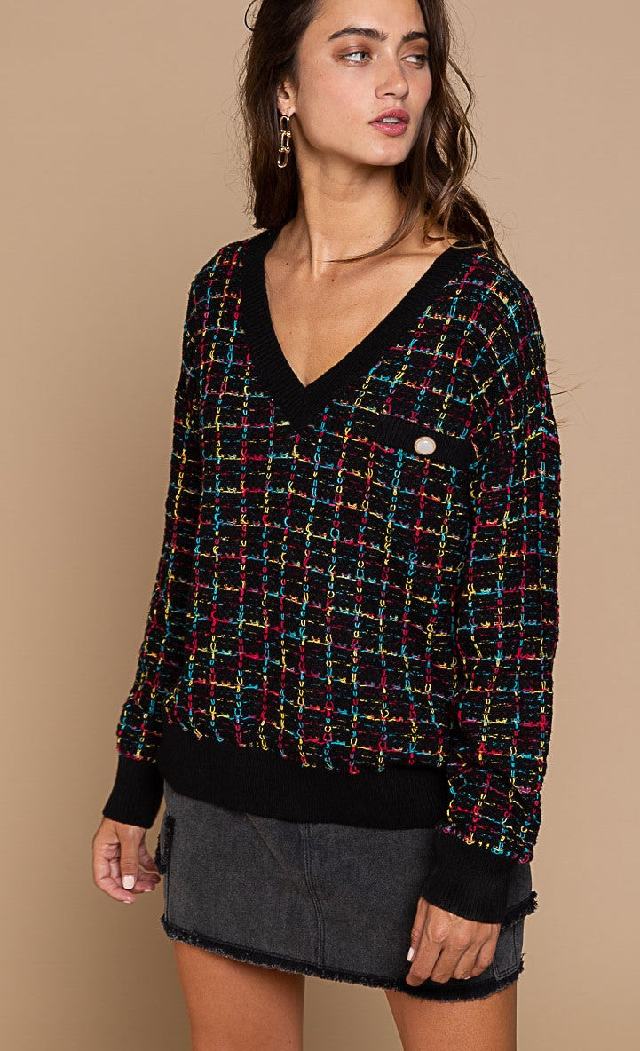 POL ~ Black/Multi Color Check Lightweight Sweater!