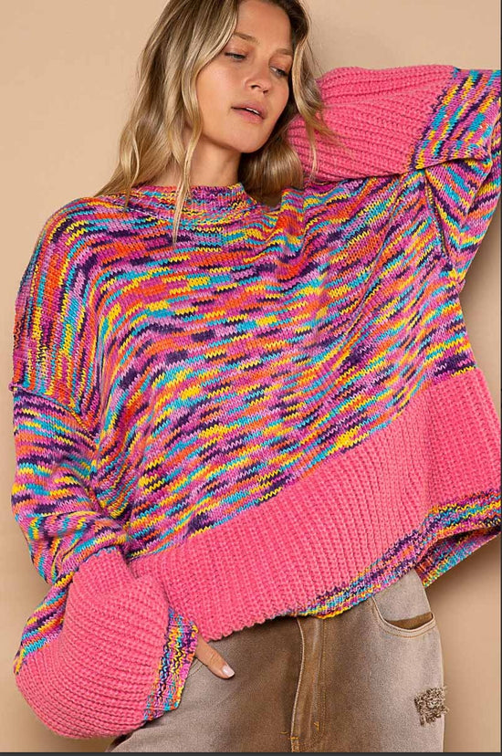 POL Rainbow Confetti Long Sleeve Chunky Multi Color Sweater