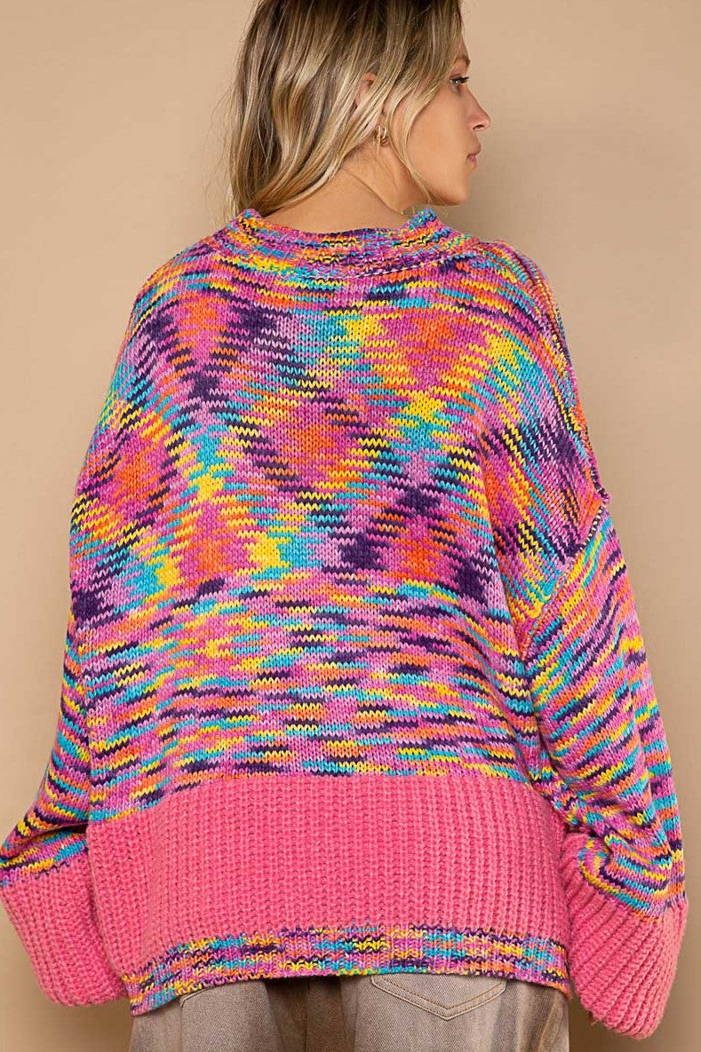 POL Rainbow Confetti Long Sleeve Chunky Multi Color Sweater