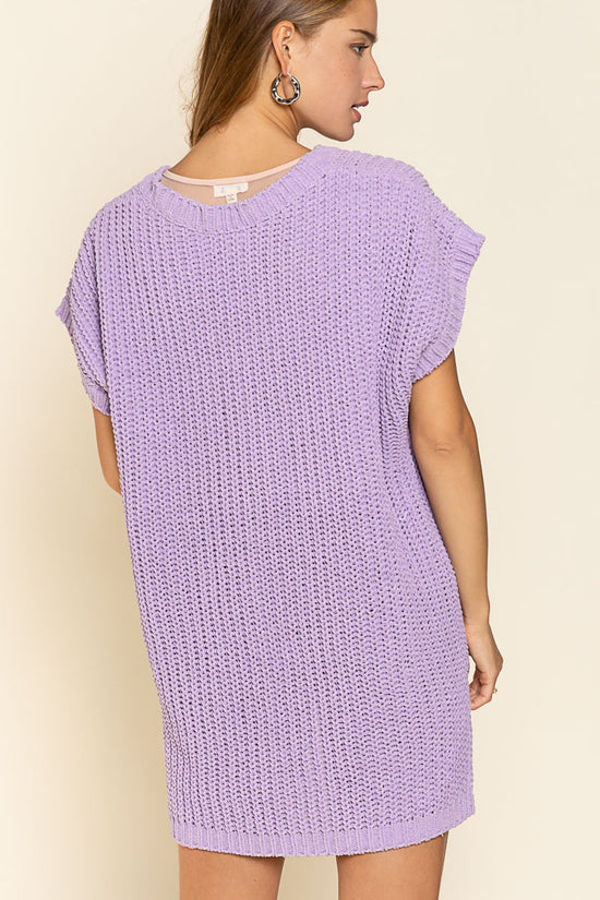 POL Lavender Haze ~  High-Low Chenille Short Sleeve Sweater ~ Available in Curvy Too!