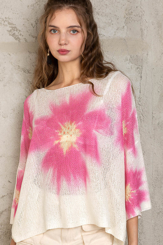 POL Off White Pink Flower Lightweight Sweater!
