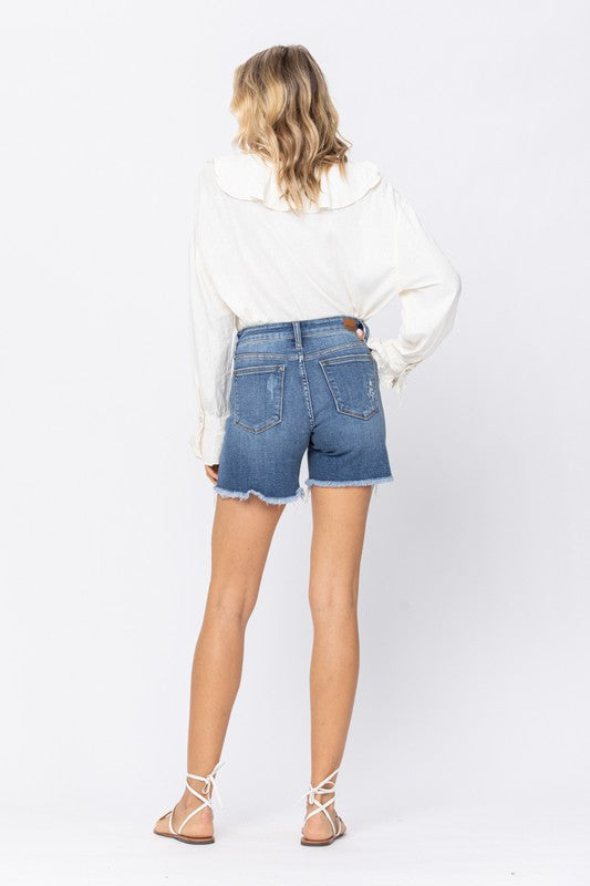 Judy Blue ~ Mid-Rise Patch Cut Off Shorts ~ Style 15206