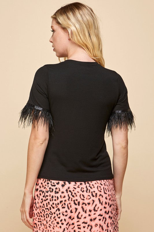 If She Loves ~ Sunflower T-Shirt with Feathers ~ The Neutrals:  Available in Black & Off-White!