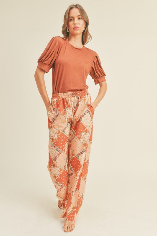 Load image into Gallery viewer, NEW ~ If She Loves ~ KHAKI/ORANGE Mosaic Print Pants!
