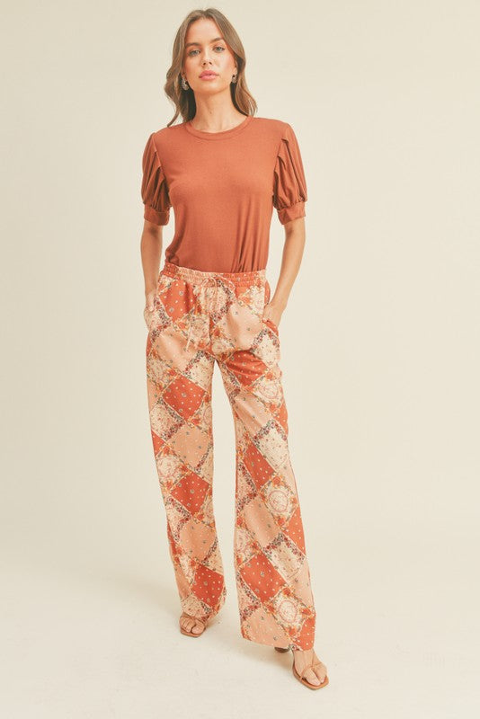 Load image into Gallery viewer, NEW ~ If She Loves ~ KHAKI/ORANGE Mosaic Print Pants!
