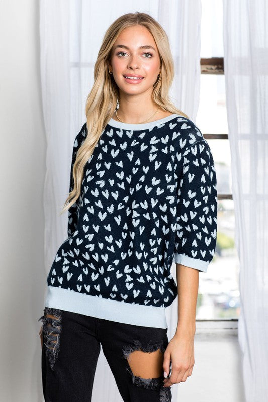 Load image into Gallery viewer, Blue Syeda Sweater with Hearts ~ LOVE in a Sweater ~  Curvy Available Too!
