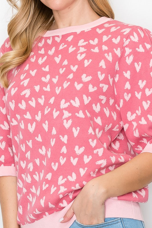 Pink Syeda Sweater with Hearts ~ LOVE in a Sweater ~  Curvy Available Too!