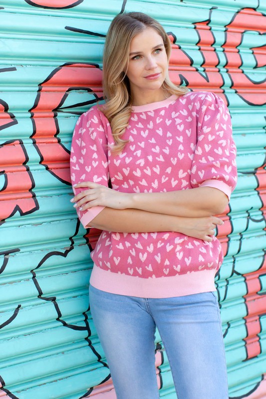 Load image into Gallery viewer, Pink Syeda Sweater with Hearts ~ LOVE in a Sweater ~  Curvy Available Too!
