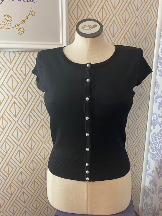 White House Black Market Pearl Buttoned Cap Sleeve Top - Small