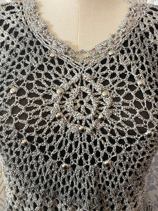 Crochet Alberto Makali Black&White Short Sleeved Top - Large