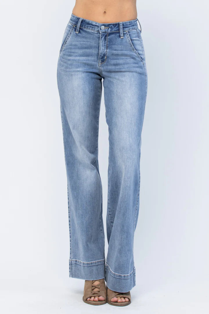 NEW - JUDY BLUE - Medium Wash Wide Leg Denim Trouser ~ Style 82401REG ~ Available in CURVY!