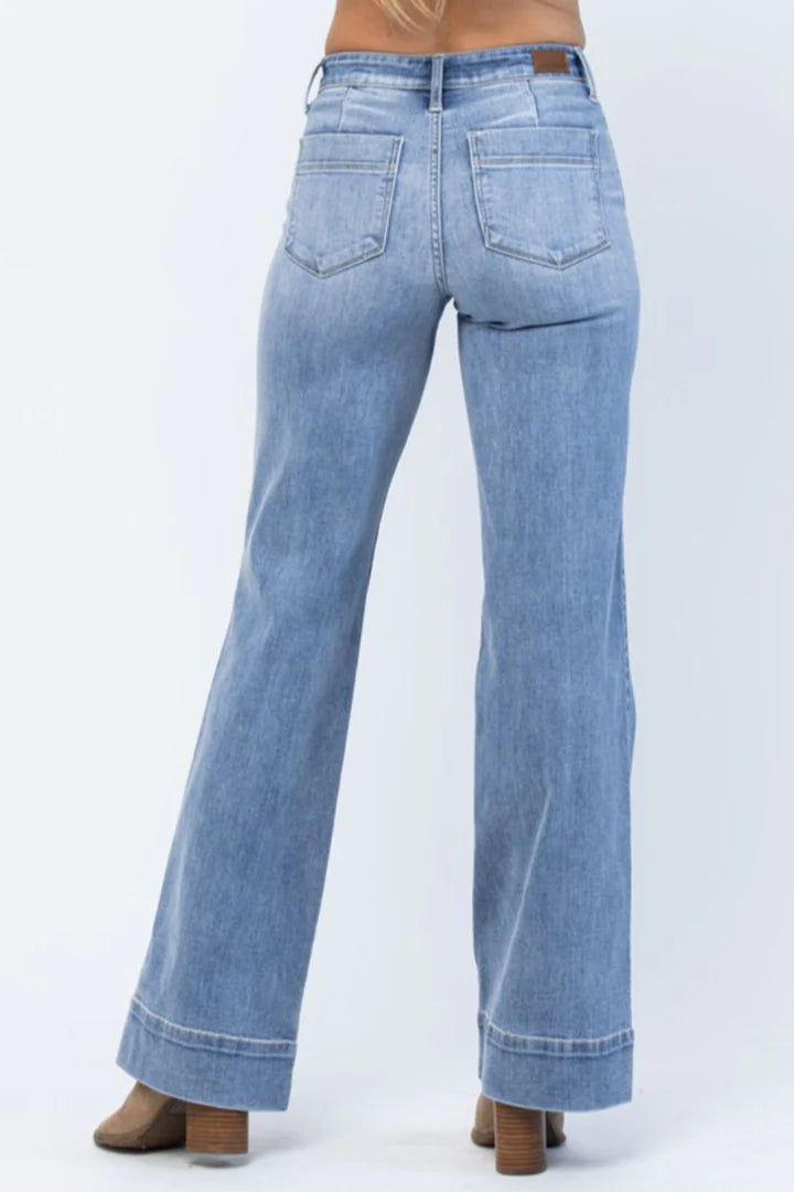 NEW - JUDY BLUE - Medium Wash Wide Leg Denim Trouser ~ Style 82401REG ~ Available in CURVY!
