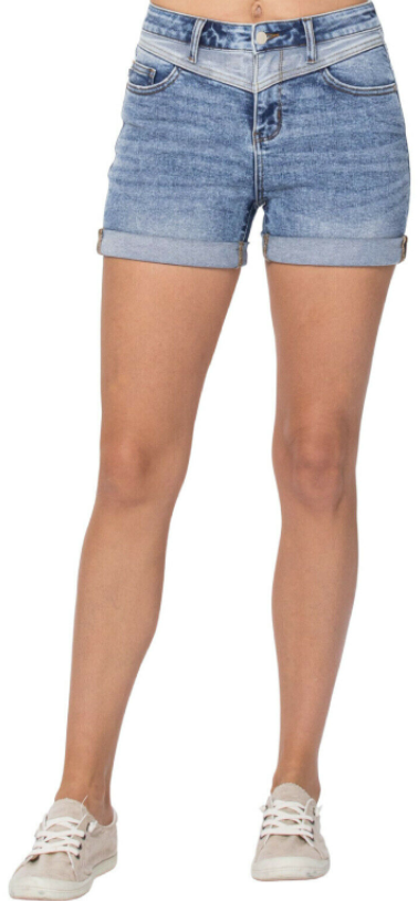 Judy Blue ~ Hi-Waisted 2-Tone Yoke Shorts ~ Available in Curvy too!