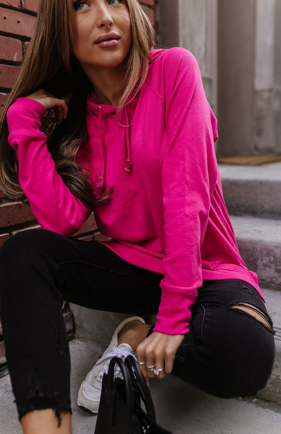 Ampersand Avenue Sideslit Hoodie ~ BARBIECORE Hot Pink ~ Available in CURVY!