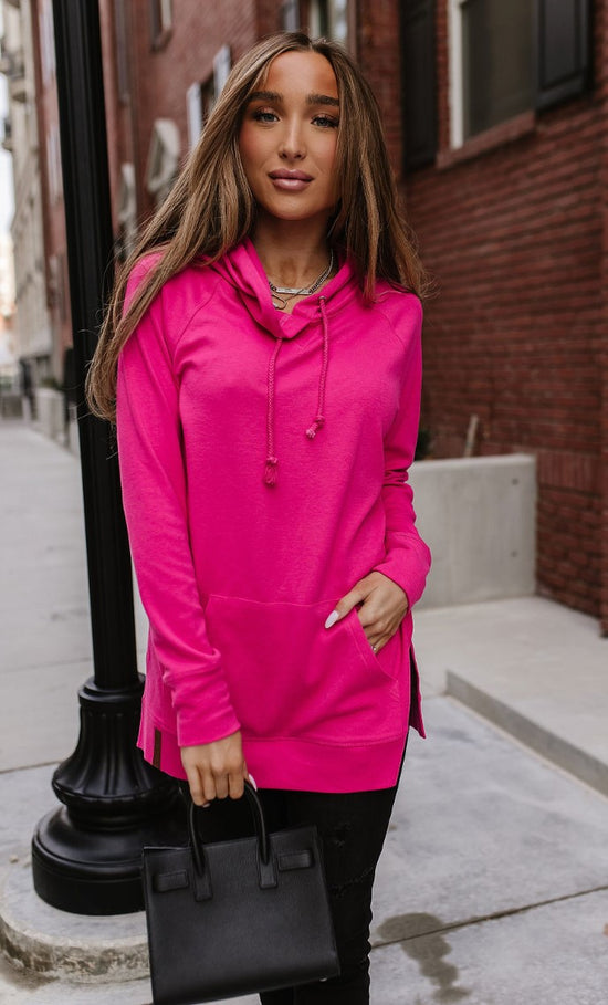 Ampersand Avenue Sideslit Hoodie ~ BARBIECORE Hot Pink ~ Available in CURVY!