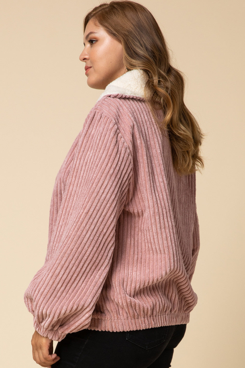 Load image into Gallery viewer, The Christine ~ Curvy ~ Rose Pink Fleece Collared Shirt-Jacket  ~ Shacket
