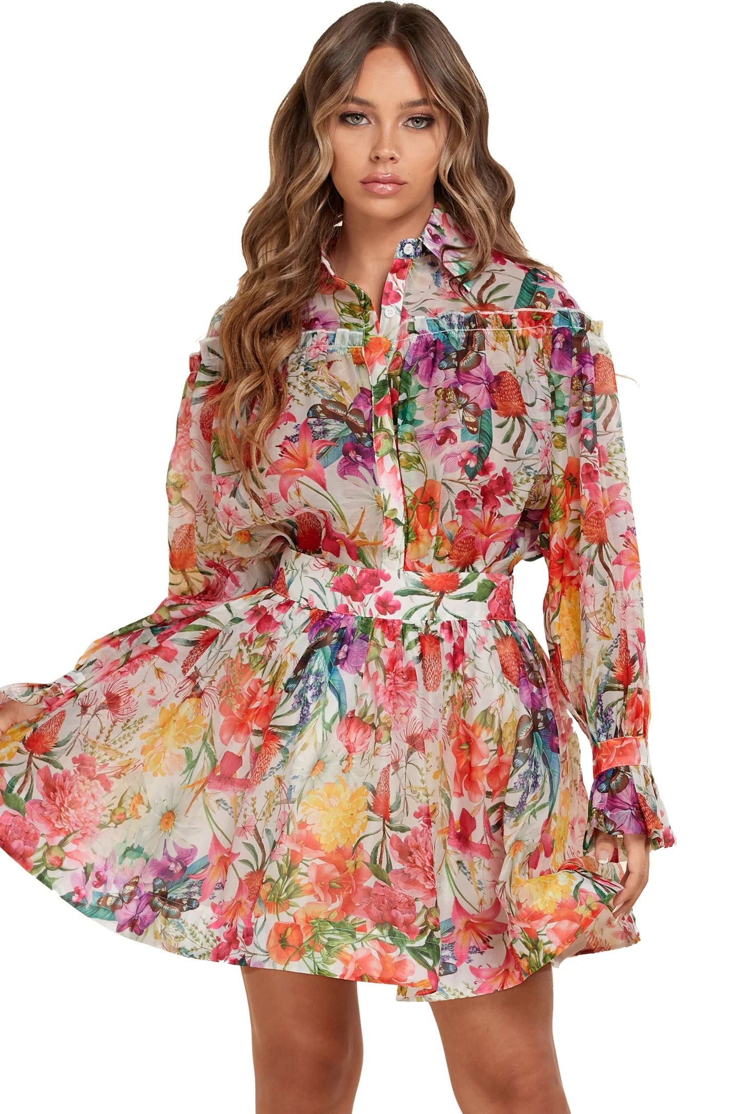 NEW ~ Latiste ~ Butterfly Floral Two Piece - Blouse & Mini Skirt!