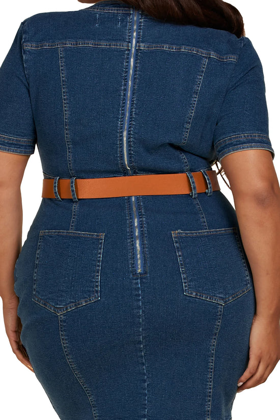 LATISTE ~ Short Sleeve Denim Dress with Belt ~ CURVY!