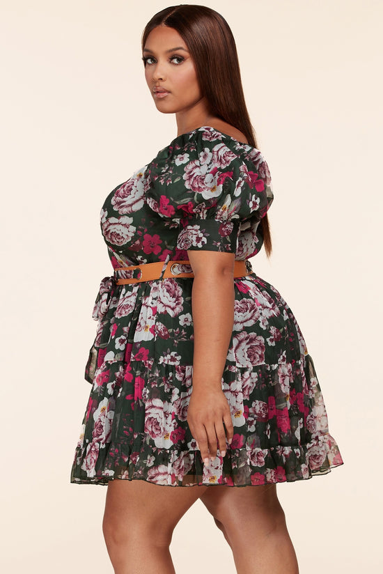 Latiste Forest Green Floral Mini Dress ~ Curvy!