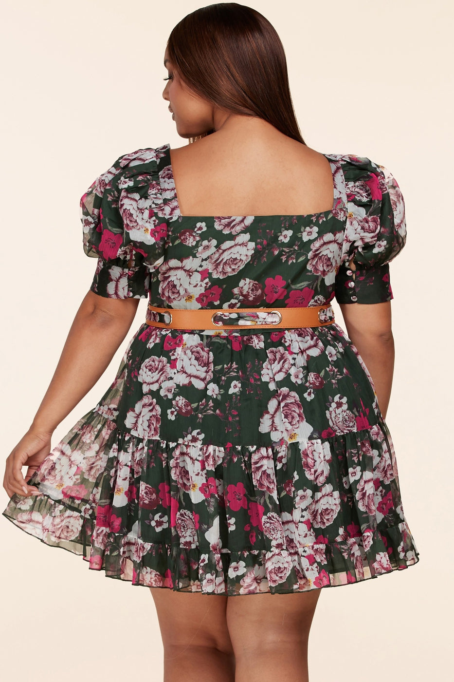 Latiste Forest Green Floral Mini Dress ~ Curvy!