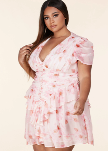 CURVY ~ Latiste Romantic Pink Floral Mini Dress